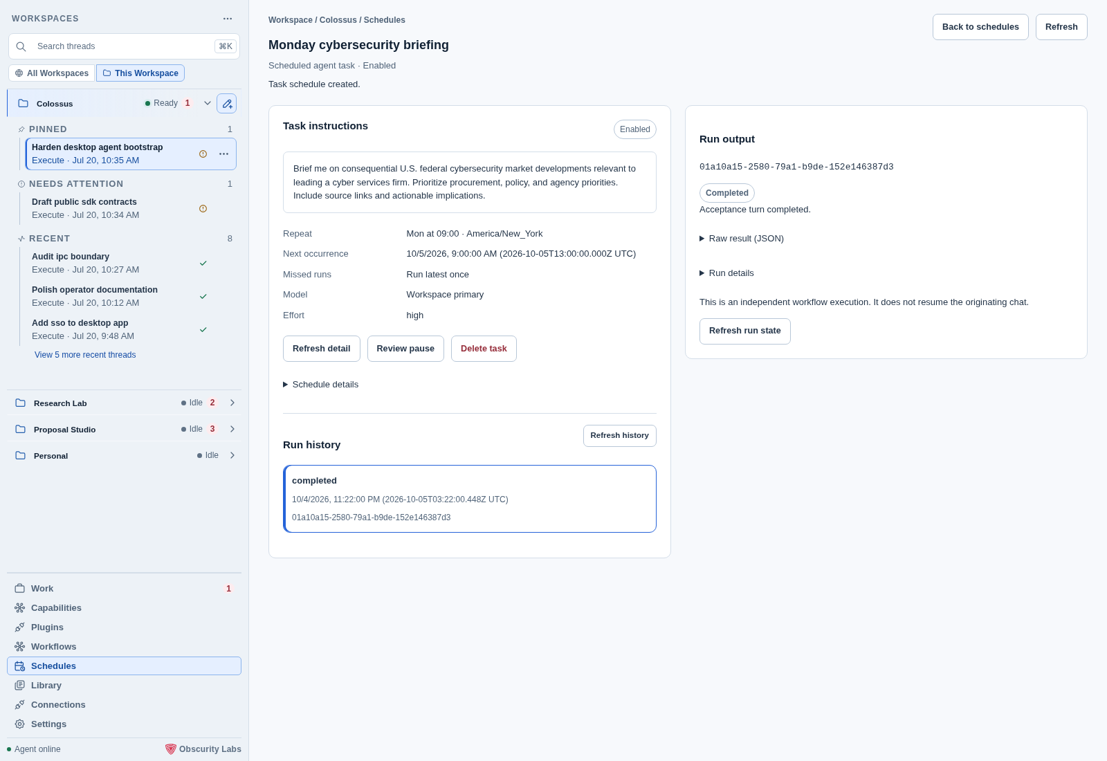 Task detail and readable run output